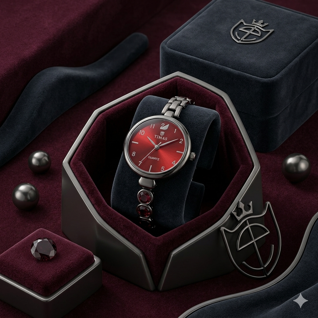 Sliver watch with red dial