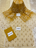 Mustard Yellow Digital Printed 3-Piece Lawn Suit | Stripe Kameez + Plain Trouser + Floral Dupatta