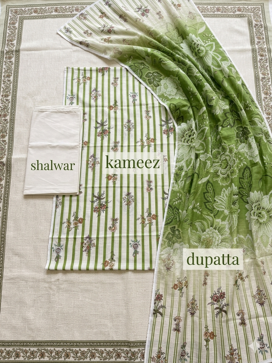 Mustard Yellow Digital Printed 3-Piece Lawn Suit | Stripe Kameez + Plain Trouser + Floral Dupatta