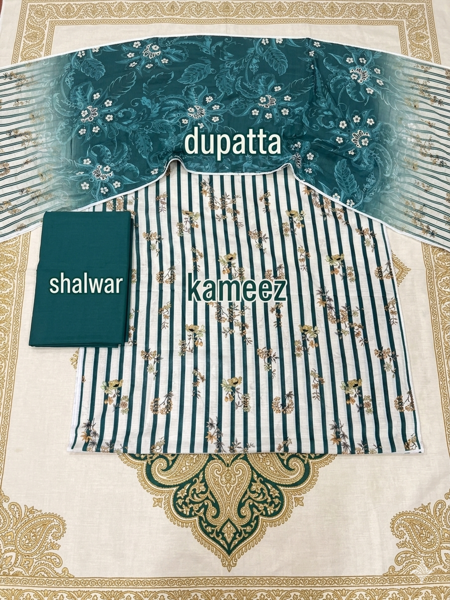 Mustard Yellow Digital Printed 3-Piece Lawn Suit | Stripe Kameez + Plain Trouser + Floral Dupatta