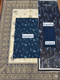 Navy Blue Digital Printed 3-Piece Lawn Suit | Floral Kameez + Plain Trouser + Paisley Border Dupatta