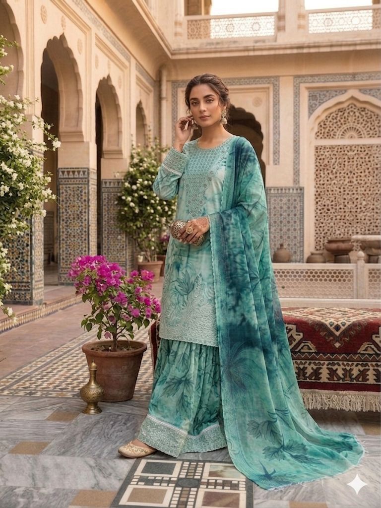 A Midnight Ivory Elegance – Embroidered Lawn Suit In Golden Yellow