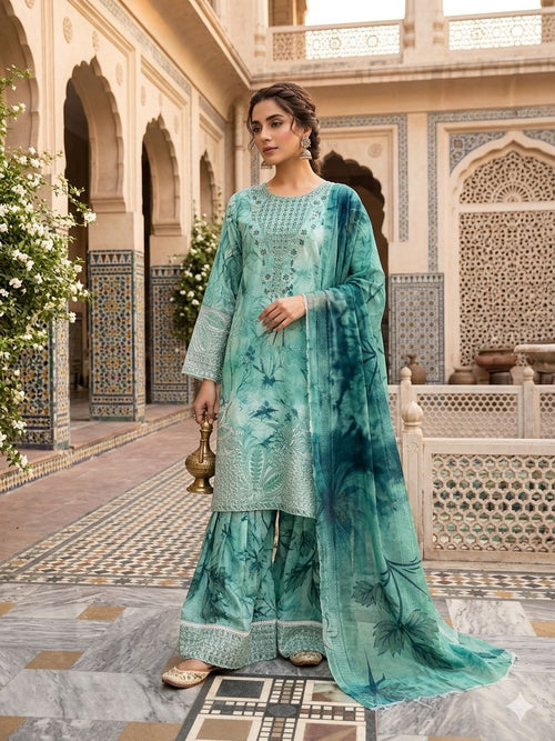 A Midnight Ivory Elegance – Embroidered Lawn Suit In Golden Yellow