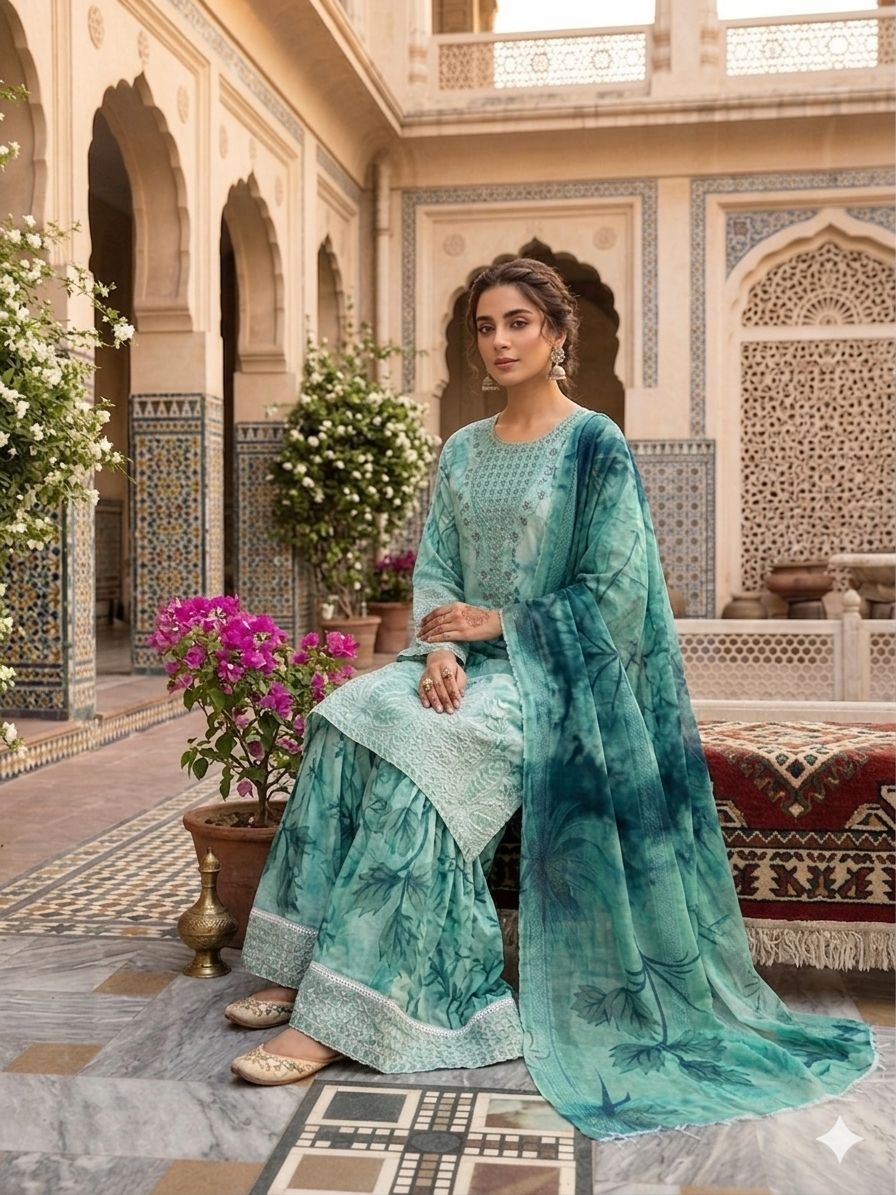 A Midnight Ivory Elegance – Embroidered Lawn Suit In Golden Yellow