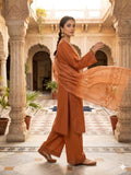 A Midnight Ivory Elegance – Embroidered Lawn Suit In Golden Yellow