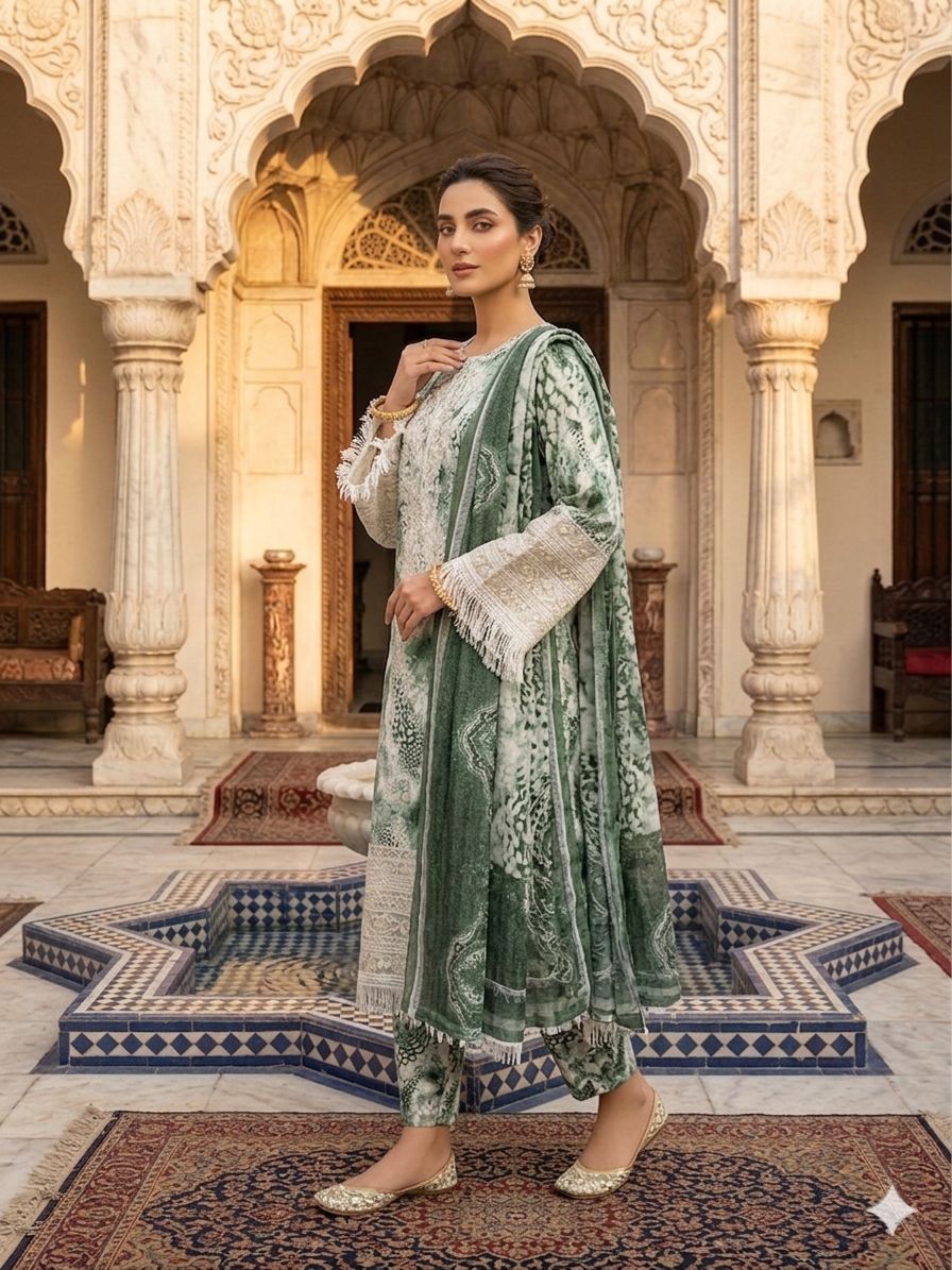 A Midnight Ivory Elegance – Embroidered Lawn Suit In Golden Yellow