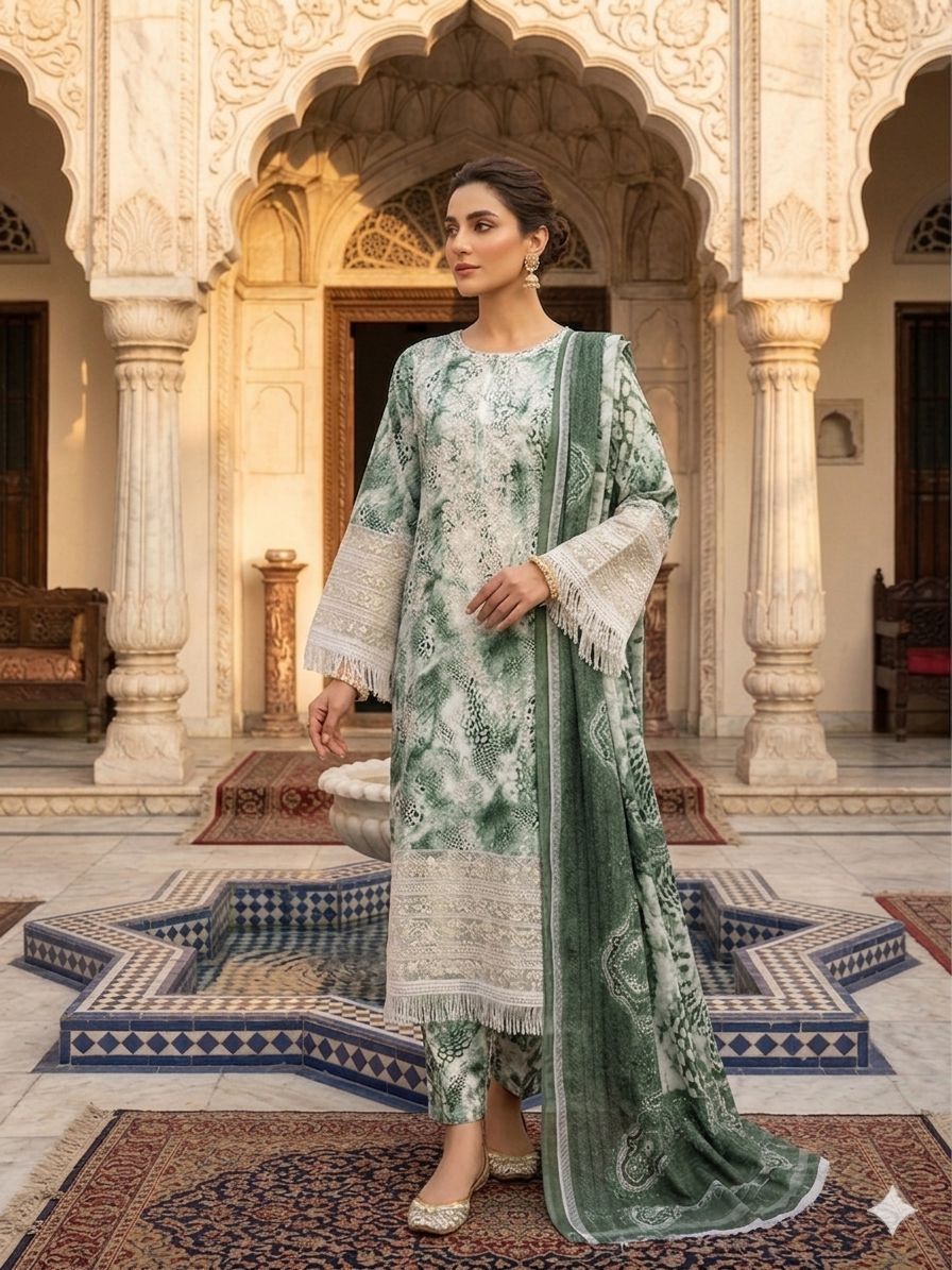 A Midnight Ivory Elegance – Embroidered Lawn Suit In Golden Yellow