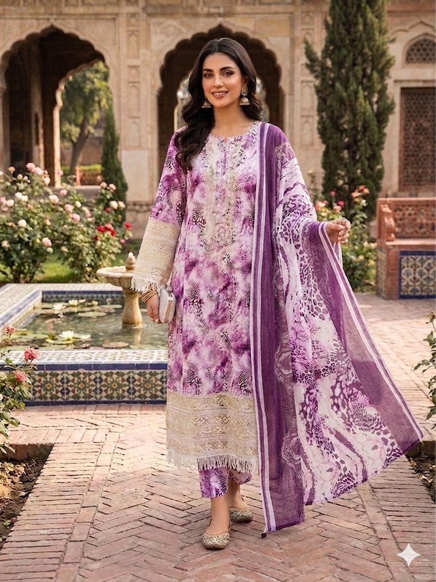 A Midnight Ivory Elegance – Embroidered Lawn Suit In Golden Yellow (Copy)