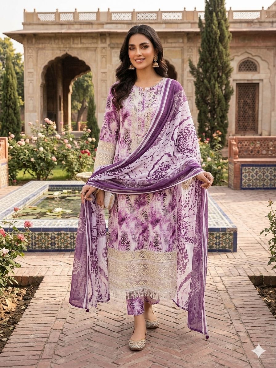 A Midnight Ivory Elegance – Embroidered Lawn Suit In Golden Yellow (Copy)