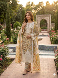 A Midnight Ivory Elegance – Embroidered Lawn Suit In Golden Yellow
