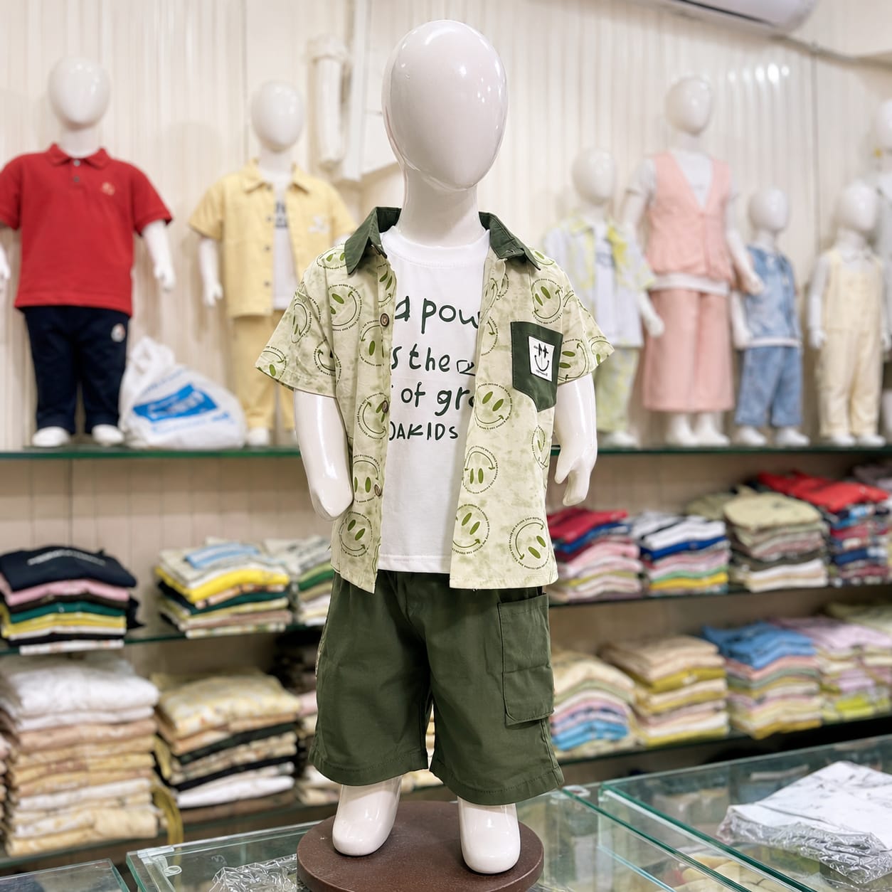 Kids Printed Shirt with Shorts & T-Shirt Set