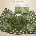 Premium 3-Piece Summer Lawn Unstitched Suit – Classy Olive Green Floral, Polka Dot & Stripe Mix
