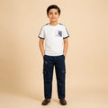 Kids Casual Summer Outfit Set – White T-Shirt & Navy Cargo Pants