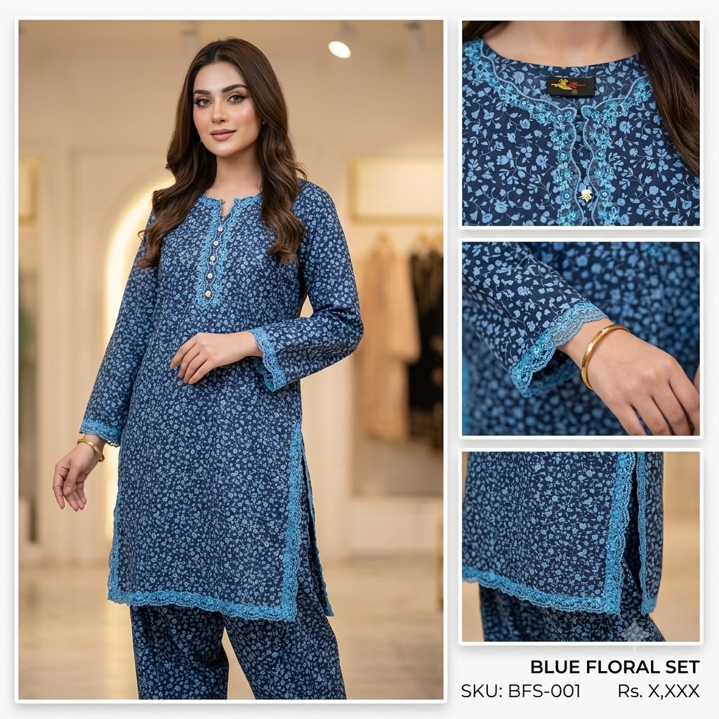 Midnight Flora – Micro-Printed Cotton Co-Ord Set