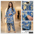Cobalt Bloom – Premium Printed Co-Ord Set with Crochet Lacing
