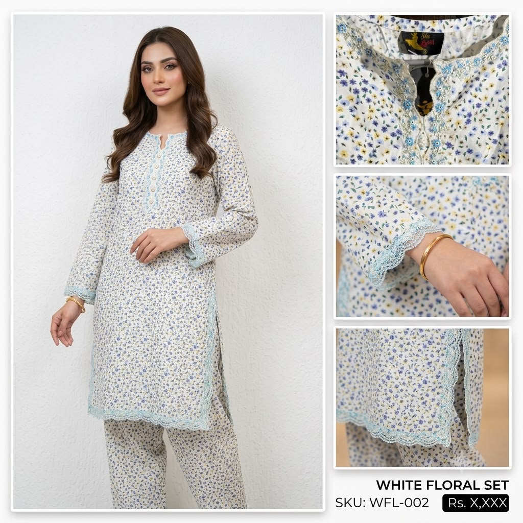Azure Meadow" – Embroidered Cotton Co-Ord Set