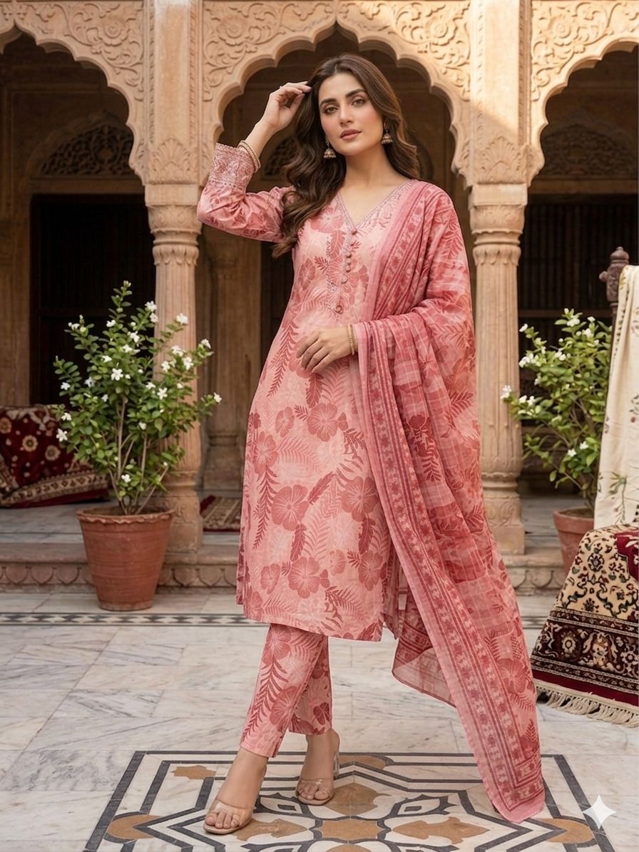 A Midnight Ivory Elegance – Embroidered Lawn Suit In Golden Yellow (Copy)