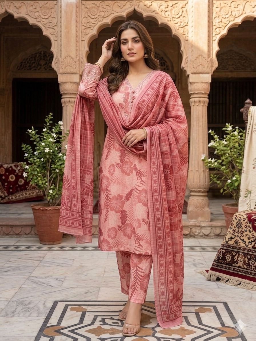 A Midnight Ivory Elegance – Embroidered Lawn Suit In Golden Yellow (Copy)