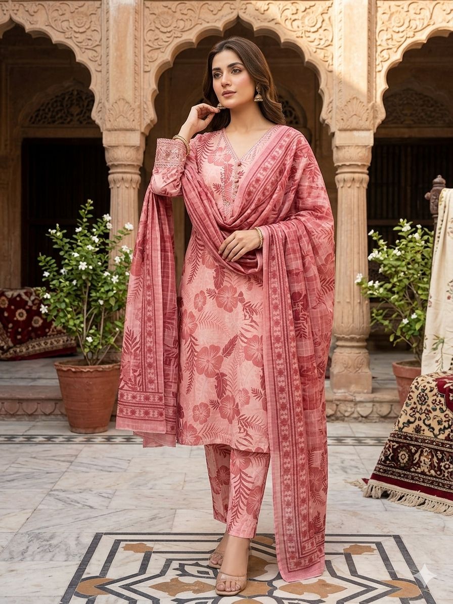 A Midnight Ivory Elegance – Embroidered Lawn Suit In Golden Yellow (Copy)