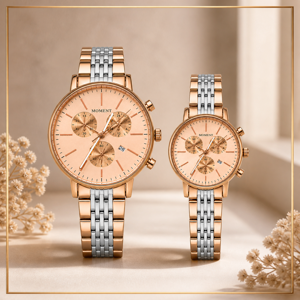 Silver and golden couple watch